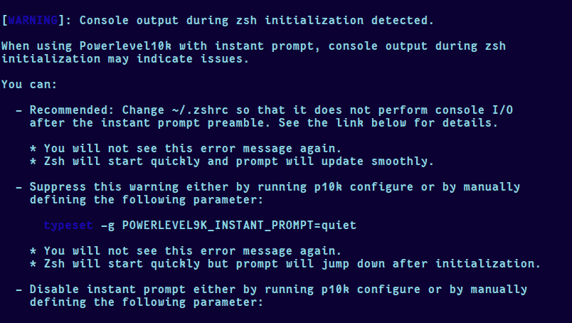 console ouput during zsh initialization detected