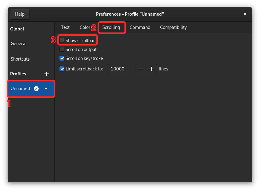 disable scrollbar in gnome terminal