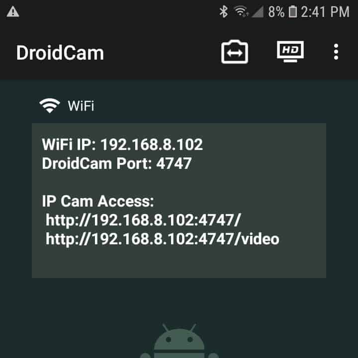 droidcam app on android