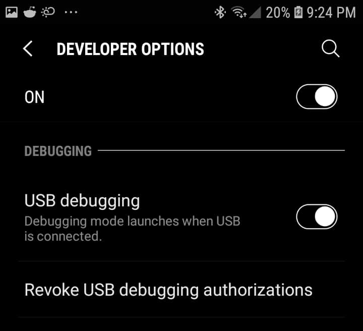 enable usb debugging in developer options