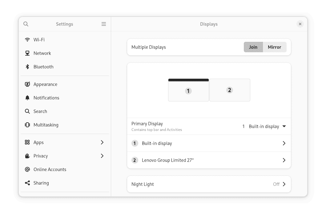 gnome display settings menu