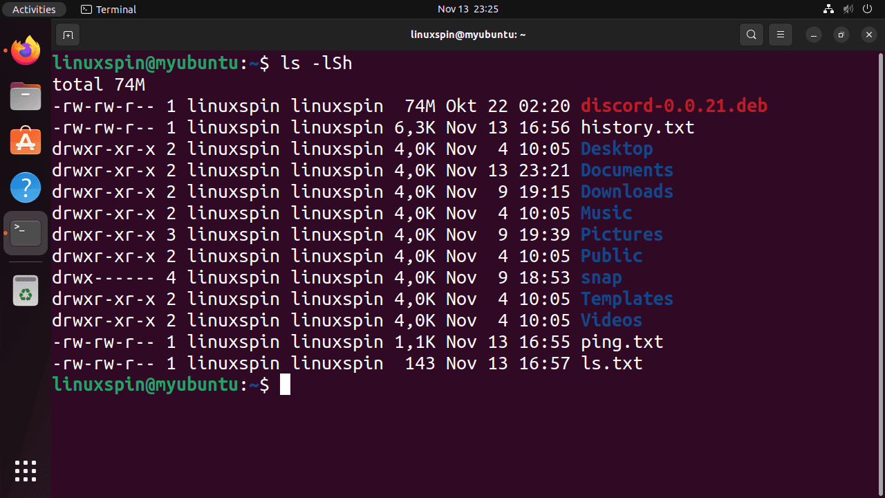 ls -lSh command sort files by size