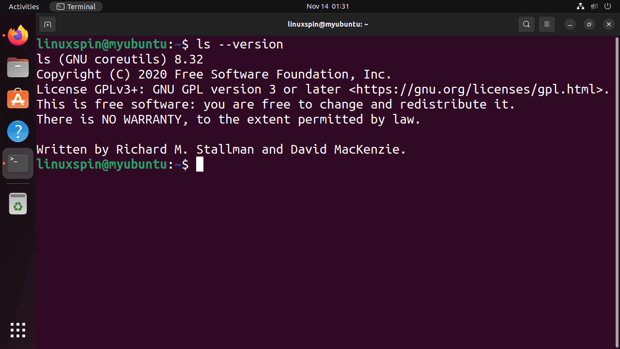 ls version command output