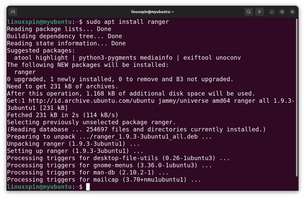 ranger installation process on ubuntu