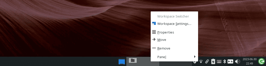 xfce workspace switcher right-click